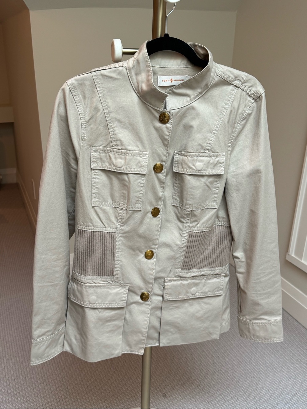 TORY BURCH Women's Light Khaki Button-Front Utility Jacket